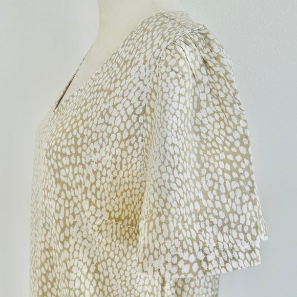 NWT Nicole Miller Original Ladies' White & Tan Pleat Hem Linen Blend Shirt Dress - Picture 4 of 14